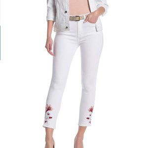 Jen7 by 7 For All Mankind Floral Embroidered Ankle Crop Skinny White Jeans Sz 16